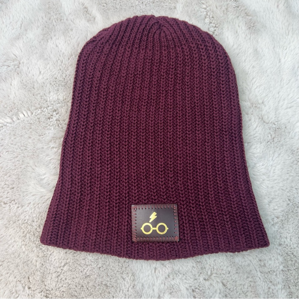 Harry Potter x Love Your Melon Burgundy Knit Beanie Hat Lightning Bolt Patch